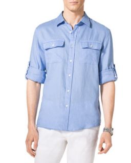 Mens Two Pocket Linen Shirt   Michael Kors   Lt.blu (XX LARGE)