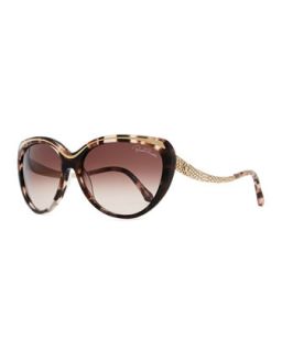 Plastic Cat Eye Sunglasses with Snake Embossed Arms   Roberto Cavalli   Pink