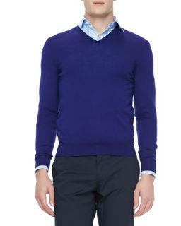 Mens Merino/Cashmere V Neck Sweater, Blue   Ralph Lauren Black Label   Blue