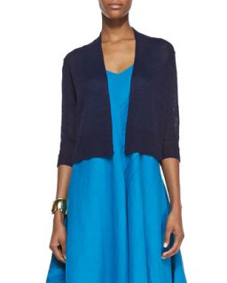 Womens 3/4 Sleeve Cropped Cardigan, Midnight, Petite   Eileen Fisher  