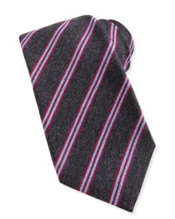 Mens Wool Silk Track Stripe Tie, Gray/Pink   Kiton   Gray/Pink