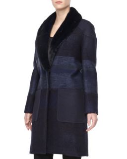 Womens Tweed Mink Fur Collar Coat   Carolina Herrera   Deep navy (10)