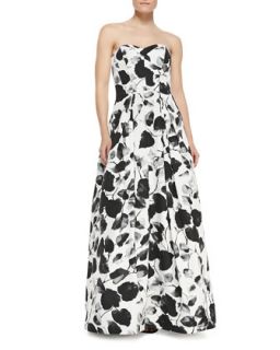 Womens Ava Floral Print Strapless Gown   Milly   Black/White (0)