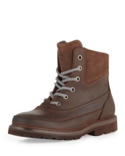 Mens Waxed Leather Mountain Boot   Brunello Cucinelli   Brown (43.5/10.5D)