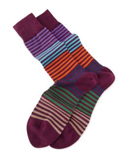 Mens Solid Thin Striped Knit Socks, Burgundy   Paul Smith   Burg