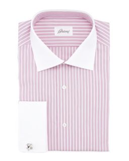 Mens Contrast Collar Striped Dress Shirt, Berry   Brioni   (15 1/2R)