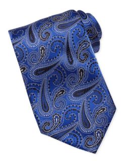 Mens Paisley Print Silk Tie, Blue   Brioni   Blue