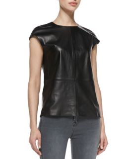 Womens Bianca Cap Sleeve Leather Blouse   J Brand Ready to Wear   Black/White