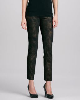 Womens Marbleized Glitter Straight Leg Jeans   Lafayette 148 New York   Bronze