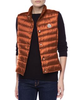 Womens Puffer Vest with Sheen, Orange   Moncler   Orange (LARGE)