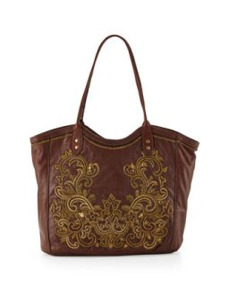 Baroque Applique Maxima Leather Tote Bag, Brandy   Isabella Fiore