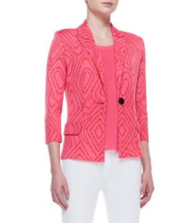 Pattern Detail Jersey Jacket, Womens   Misook   Plumeria/Bou/Bird (3X (24W+))