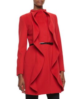 Womens Ruffle Front Belted Coat   Cinzia Rocca   Red (10)