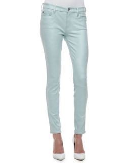 Womens Leathery Denim Skinny Jeans, Mint   7 For All Mankind   Mint crackle