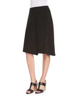Womens Faux Wrap Jersey Skirt   Eileen Fisher   Black (S (6/8))