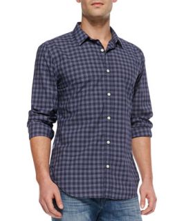 Mens Mini Plaid Button Down Shirt, Navy   7 For All Mankind   Navy (LARGE)