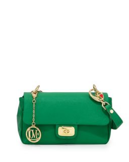 Saffiano Owl Handle Faux Leather Shoulder Bag, Green   Love Moschino