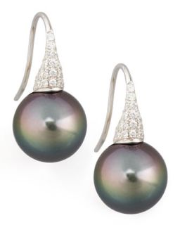 Gray South Sea Pearl & Diamond Drop Earrings, 0.44ct   Eli Jewels   Gray (44ct ,