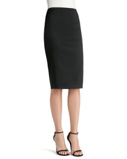 Womens Structured Stretch Satin Pencil Skirt   St. John Collection   Caviar (4)