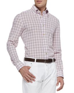 Mens Check Button Down Shirt, Brown/Pink   Kiton   Pink (MEDIUM)