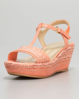 Flatty Raffia Braided Wedge Sandal, Peach   Stuart Weitzman   Peach (39.5B/9.5B)