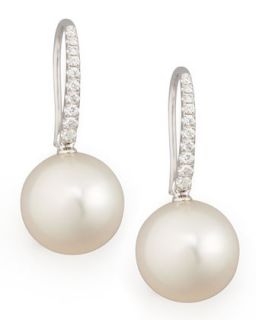 White South Sea Pearl & Diamond Drop Earrings, 0.16ct   Eli Jewels   White