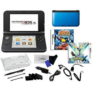 Nintendo 3DS XL W/ Pokemon X & Naruto Ninja Destiny Games & 17 in 1 Accessory Kit Bundles