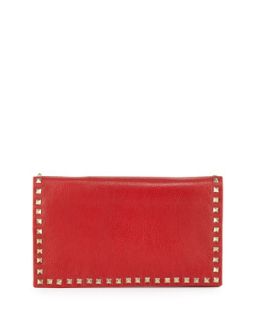 Carlyle Studded Leather Clutch Bag, Red