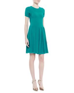 Womens Short Sleeve Fit and Flare Sweater Dress, Caribbean Green   Shoshanna  