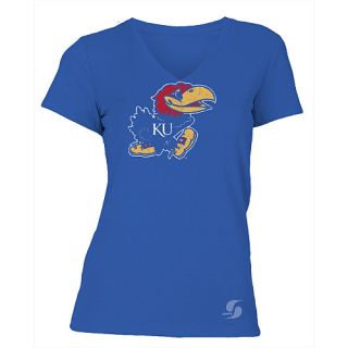 SOFFE Womens Kansas Jayhawks No Sweat V Neck Short Sleeve T Shirt   Size