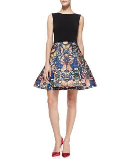 Womens Amabel Solid/Printed Combo Dress   Alice + Olivia   Multi (0)