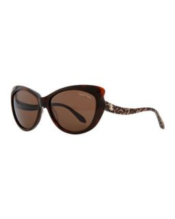 Pointed Temple Sunglasses, Red   Roberto Cavalli   Red/Brown