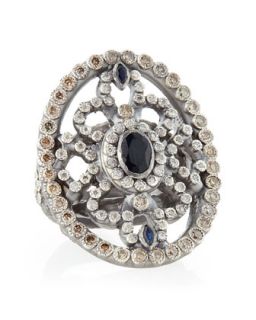 New World Shield Ring with Diamonds & Sapphires   Armenta   Silver (7)