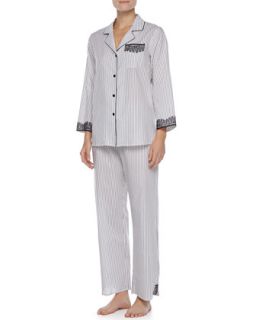 Womens Striped Lace Trim Pajamas   Oscar de la Renta   Blk & whte stripe