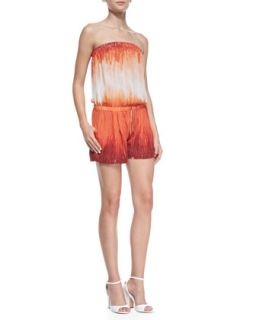 Womens Strapless Jumpsuit with Summer Shorts, Orange/Cream   Haute Hippie  