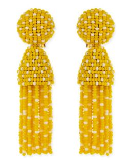 Short Dotted Beaded Tassel Clip On Earrings, Yellow   Oscar de la Renta   Yellow