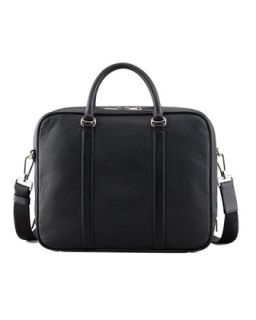 Mens Zip Around Leather Briefcase with Shoulder Strap   Bally   Black