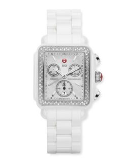 Ceramic Deco Diamond Watch, White   MICHELE   White
