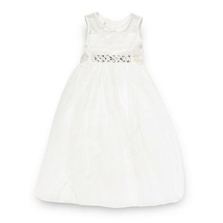 Pearce II Fionda Designer girls ivory diamante mesh bridesmaid dress