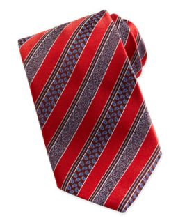 Mens Woven Satin Paisley Stripe Tie, Red   Ermenegildo Zegna   Red