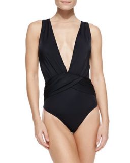 Womens Elvira Deep V Neck One Piece Swimsuit   OYE Swimwear   Black (SMALL)