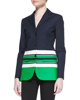 Womens 3 Button Striped Stretch Cotton Jacket   Michael Kors   Mid/Palm/White