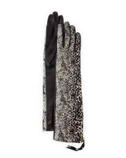 Speckled Faux Fur & Leather Gloves   Lanvin   Black (8)