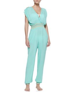 Womens Curacao Voile Embroidered Coverup Jumpsuit   6 Shore Road   Sea green