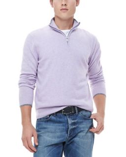 Mens Half Zip Sweater with Contrast Trim, Lavender   Lavender (XX LARGE)