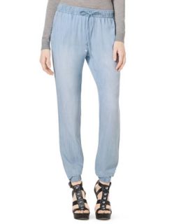 Womens Pull On Chambray Track Pants   MICHAEL Michael Kors   Pale western wash