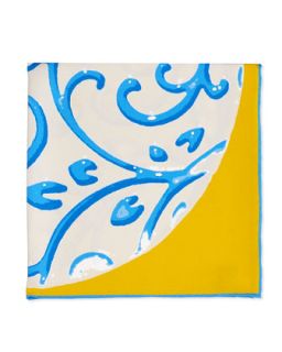 Mens Coral Print Pocket Square, Yellow/Blue   Kiton   Yllw/Blu
