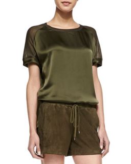 Womens Satin/Jersey Loose Top   Vince   Hunter green (SMALL)