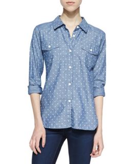 Womens Samuel Star Print Chambray Shirt   Generation Love   Blue patrn (XS)