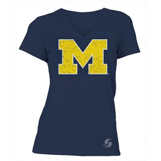 SOFFE Womens Michigan Wolverines No Sweat V Neck Short Sleeve T Shirt   Size